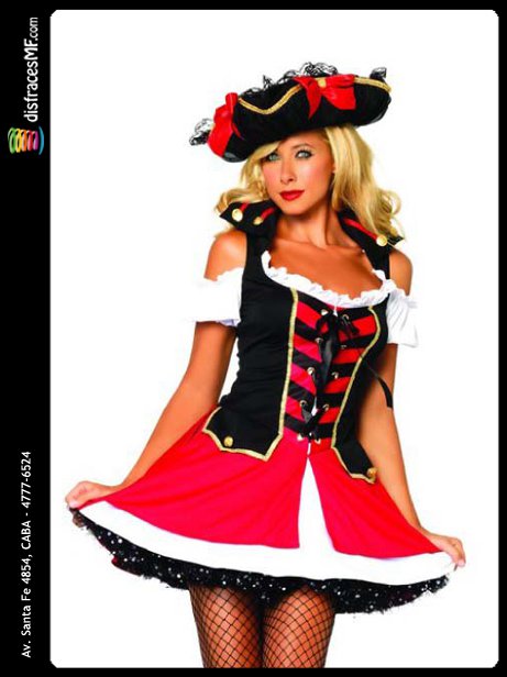 1058 Disfraz de Pirata Rojo Y Negro Disfraces para Mujeres DisfracesMF