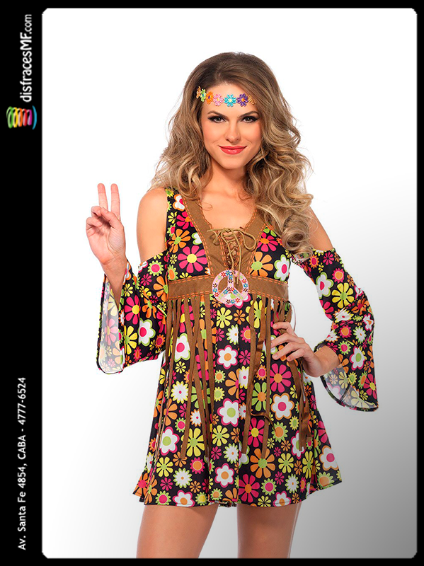Disfraz de los 70 vestido floreado Disfraces MF Alquiler de disfraces